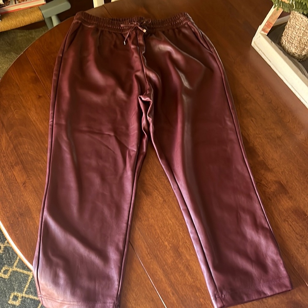 Burgandy faux leather pants